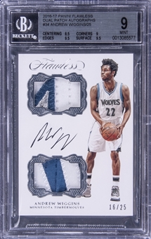 2016-17 Panini Flawless Auto #DPA-AWI Andrew Wiggins Signed Dual Patch Card (#16/25) - BGS MINT 9/ BGS 8